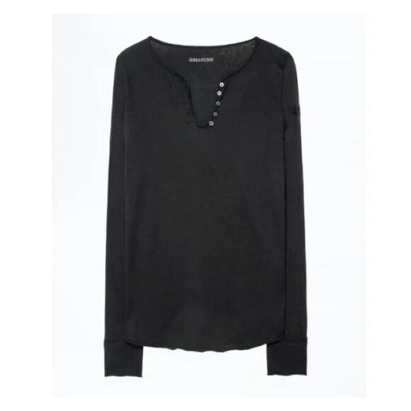 Zadig & Voltaire Womens Zadig Loves Pad Paris Graphic‎ Long Sleeve Henley Top M - Picture 1 of 7